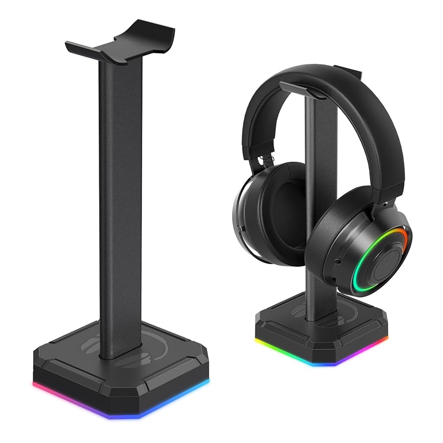 ヘッドホン RGB Gaming Headset + stand TuparGo Headphone Stand with Single Rolling RGB Light for